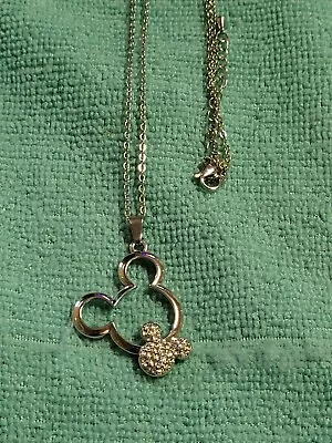 Silver Toned Disney Crystal Double Mickey Mouse Head Pendant Necklace 17” Chain • $12