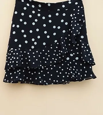 £15 • Buy OASIS Black Spotted Floaty  A Line Ruffle Tiered Short Chiffon Skirt  UK10