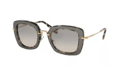 MIU MIU MU07OS DHE3H2 52 Gray Foil Leather Gold Square Metal Sunglasses • $239.99