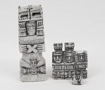 Mayan Stone Carving Totem Pair Sculpture 6.75  3.5  Statue Figurine Aztec Mexico • $29.99