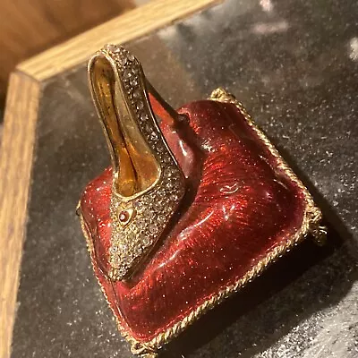 Red Trinket Box High Heel Shoe On Box Hinged Metal Enamel Crystal Trinket Box • $25