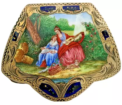 Antique Silver Enamel Hand Painted Italian Compact Marked 800 Music Art • $359.99