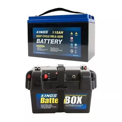 Kings 115 Ah AGM Deep Cycle Battery And Battery Box • $248.95