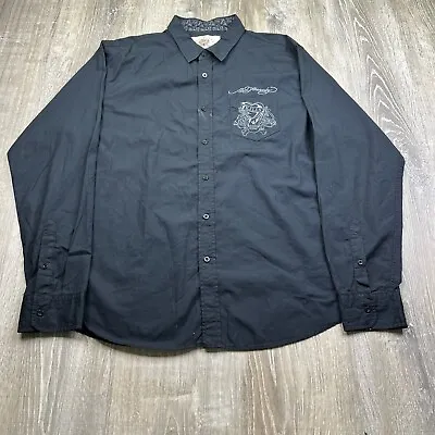 Ed Hardy Button Up Shirt Black Casual Love Kills Slowly Don Ed Hardy Designs XL • $34.95