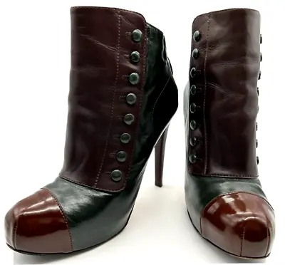 L.A.M.B. Women's Rosebury Booties Brown Green Leather Ankle Boot Shoes Size 6.5M • $89.95