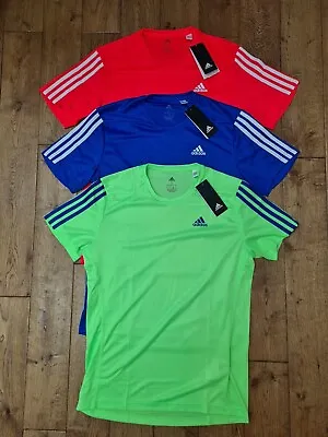 Adidas Running Gym T-shirt Top Mens 3 Stripe Training Casual Classic Xs S M L Xl • £16.95