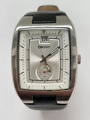 DKNY Silver Tone Gents Quartz Watch Modern/Stylish Design NY-1316 Leather Strap • £9.99
