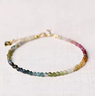 Minimalist Tourmaline 2mm Bead Healing Empath Protection Chakra Dainty Bracelet • $11.90