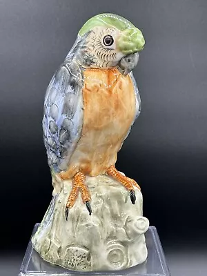 Vintage Italian Hand Painted Colorful Glossy Parrot On Rock Porcelain Figurine  • $70