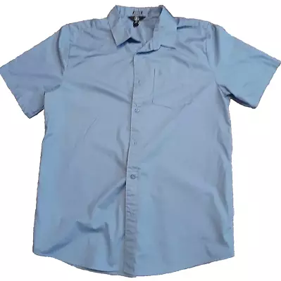 Volcom Shirt Mens Size XL Slim Blue Solid Short Sleeve Button Up Cotton Surfer • $13.99