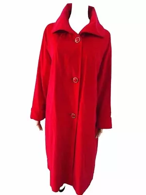 VTG 70s Red Velvet Swing Coat Big Collar & Buttons The Puget Sounder Made In USA • $30