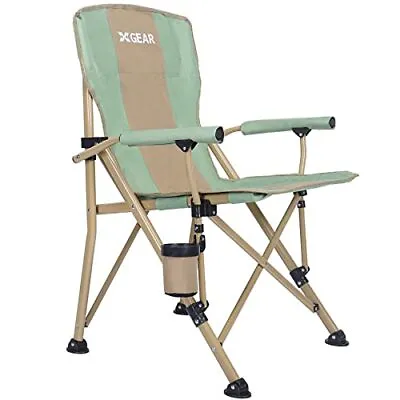 Camping Chair With Padded Hard Armrest Sturdy Folding Camp Chair With Cup Holder • $82.80