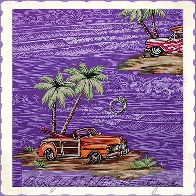 BonEful Fabric FQ Cotton Purple L Scenic Beach Woody Antique VTG Car Surf VW Bus • $4.90