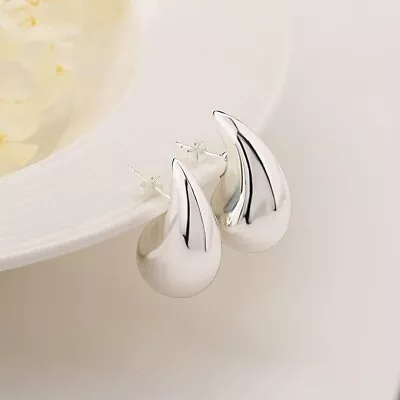 Large Silver Hoop Earrings For Women Lightweight Waterdrop Teardrop Hollow Open • £6.99