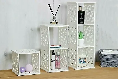 £6.99 • Buy White Cube Wall Shelves Filigree Design Bathroom Storage Unit Home Decoration