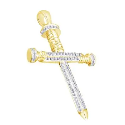 Men's 10k Yellow Gold Plated Nail Cross 0.40 Ct Simulated  Charm Pendant 1.5  • $488.32