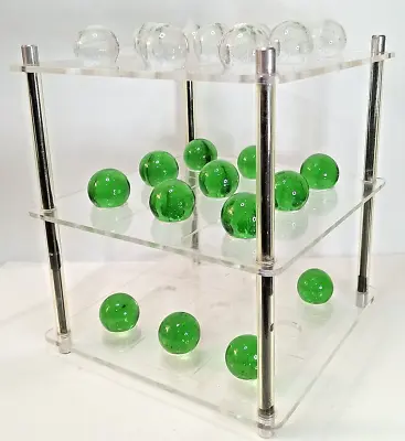 Vintage  1970's 3D Lucite Tic-Tac-Toe Game Green Clear Balls Marbles 3 Tier • $24.50