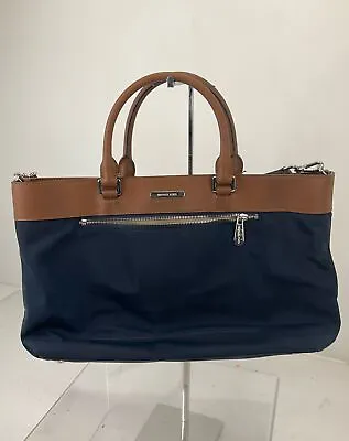 MICHAEL Michael Kors Navy Fabric Brown Leather Multi Compartment Convertible Bag • $14.99