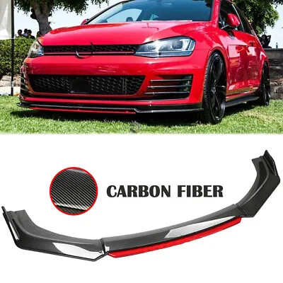 $58.99 • Buy For VW For Jetta Sedan Front Bumper Lip Spoiler Splitter Kit Carbon Fiber + Red