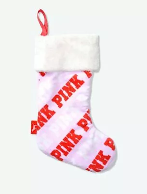 Victorias Secret Pink Logo Stocking Plush Stocking White Red Christmas 2020 Nwt • $11.75