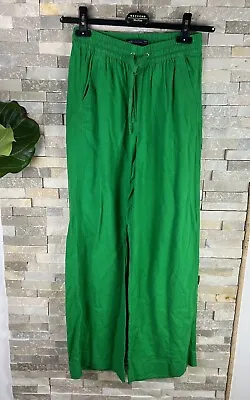 M&S Women’s Size 8 Linen Blend Green Trousers  • £16.24