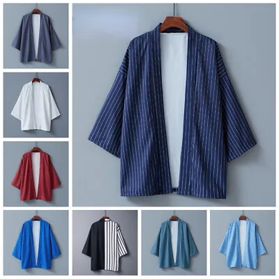 £18.46 • Buy Men Women Kimono Jacket Coat Cardigan Outwear Yukata Haori Japanese Striped