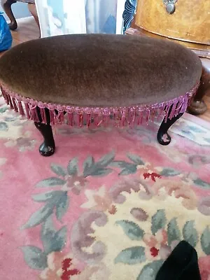 Vintage Oval FootStool Fringed Restoration Project Footstool Queen Anne Legs • £30