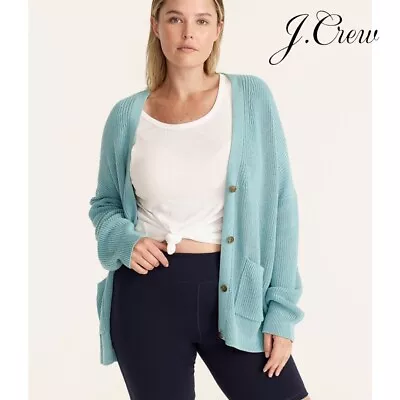 J. Crew Relaxed Cotton/Cashmere Cardigan Sweater S Ocean Mist $168 EUC • $39.99