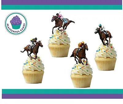 12 OR 24  Horse Racing Design Edible Pre Cut Wafer Paper Toppers  • £2.75