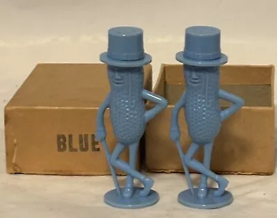 Htf Pair Of Blue Mr. Peanut Small Base Salt And Pepper Shakers Mint In Box • $19.95