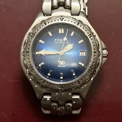 Vintage Fossil Blue Watch Woman 330 M Water Resistant Stainless Steel Am3547  • $12.60