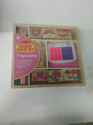 NEW Melissa And Doug Wooden Stamp Set Friendship Hearts Rainbow Balloons Bear • $7.50