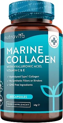 Marine Collagen 1000mg - 60 Capsules Of Superior Type 1 Hydrolysed Collagen • £12.49