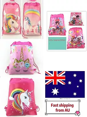 $5.30 • Buy KIDS Colour Drawstring Backpack Swim School Library BAG- UNICORN , LOL, MERMAID
