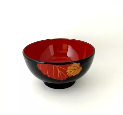 Japanese Miso Soup Rice Bowl Cup Lacquered Made In Japan Leaf • £12.55