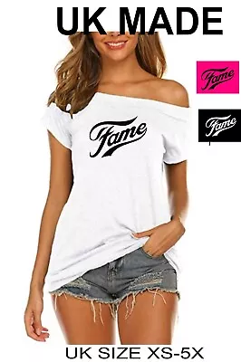 SLASH NECK FAME 1960 1970 1980 FAMOUS SEXY T SHIRT PINK/ WHITE /BLACK Uk Size • £9.99