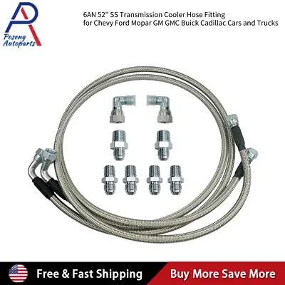 SS Braided Transmission Cooler Hose Lines For Chevy Ford Mopar TH350 700R4 TH400 • $31.99