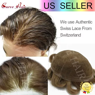 Men Toupee Human Hair Replacement Systems Full Swiss Lace Hair Piece Wig For Men • $229