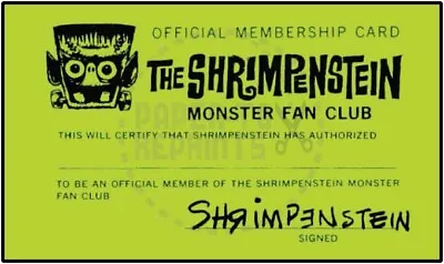 Shrimpenstein Monster Fan Club Membership Card - Vintage Reprint • $4.99