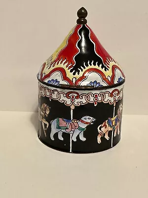 Vintage Enameled CAROUSEL Trinket Box Lion Reindeer Horses Etc • $28