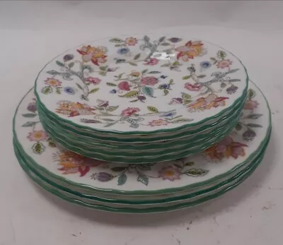 Minton Haddon Hall Bone China Plates - Green Rim With Floral Patterns - White • £9.99