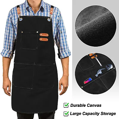 Work Bib Apron Canvas Apron For Heavy Duty Woodworking Work Shop 3 Colors • $11.99