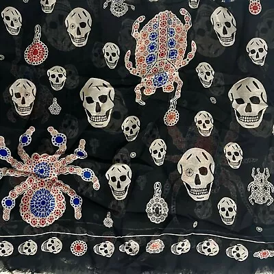 NWT Alexander McQueen Classic Skull Spider Modal Red Blue Black White Logo Scarf • $174.99