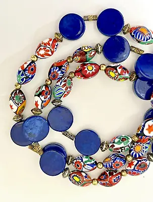 Vintage Murano Millefiori Necklace Oval Glass Bead Estate Jewelry Remade? • $120