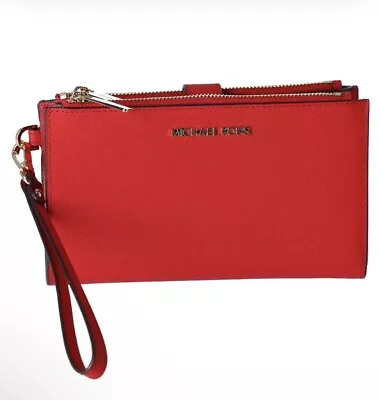 Michael Kors Jet Set Travel Large Double Zip Wristlet Phone Wallet Bright Red • $84.98