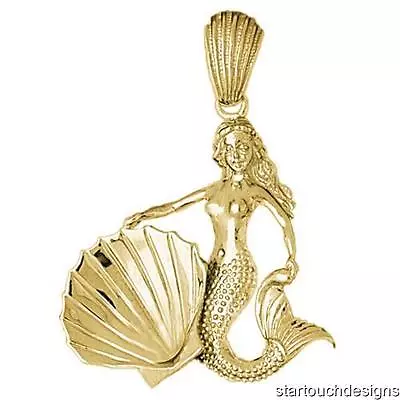 New 14k Yellow Gold Mermaid With Shell Pendant • $1199