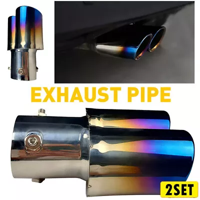 2X Car Muffler Tip Dual Exhaust Pipe Tail Burnt Titanium Stainless Steel 1.4-2.5 • $34.18