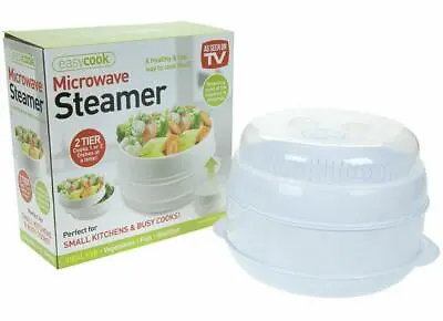 Microwave Steamer 2 Tier Cooking Pot Cooker Vegetable & Fish Healthy Eating • £14.95