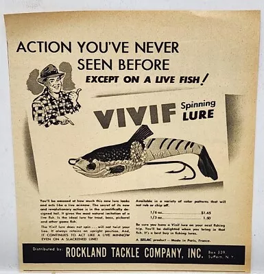 1954 Rockland Tackle Fishing Vivif Spinning Lure Print Ad Suffern New York • $6.88