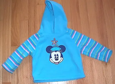 Disney Toddler Girl MINNIE MOUSE Blue HOODIE 24 Month 2T Fleece Stripes • $14